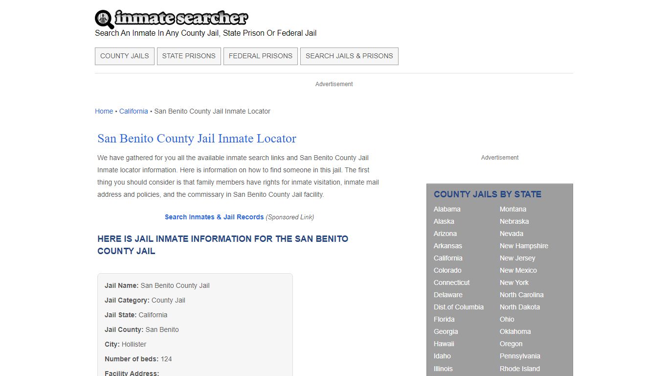 San Benito County Jail Inmate Locator - Inmate Searcher